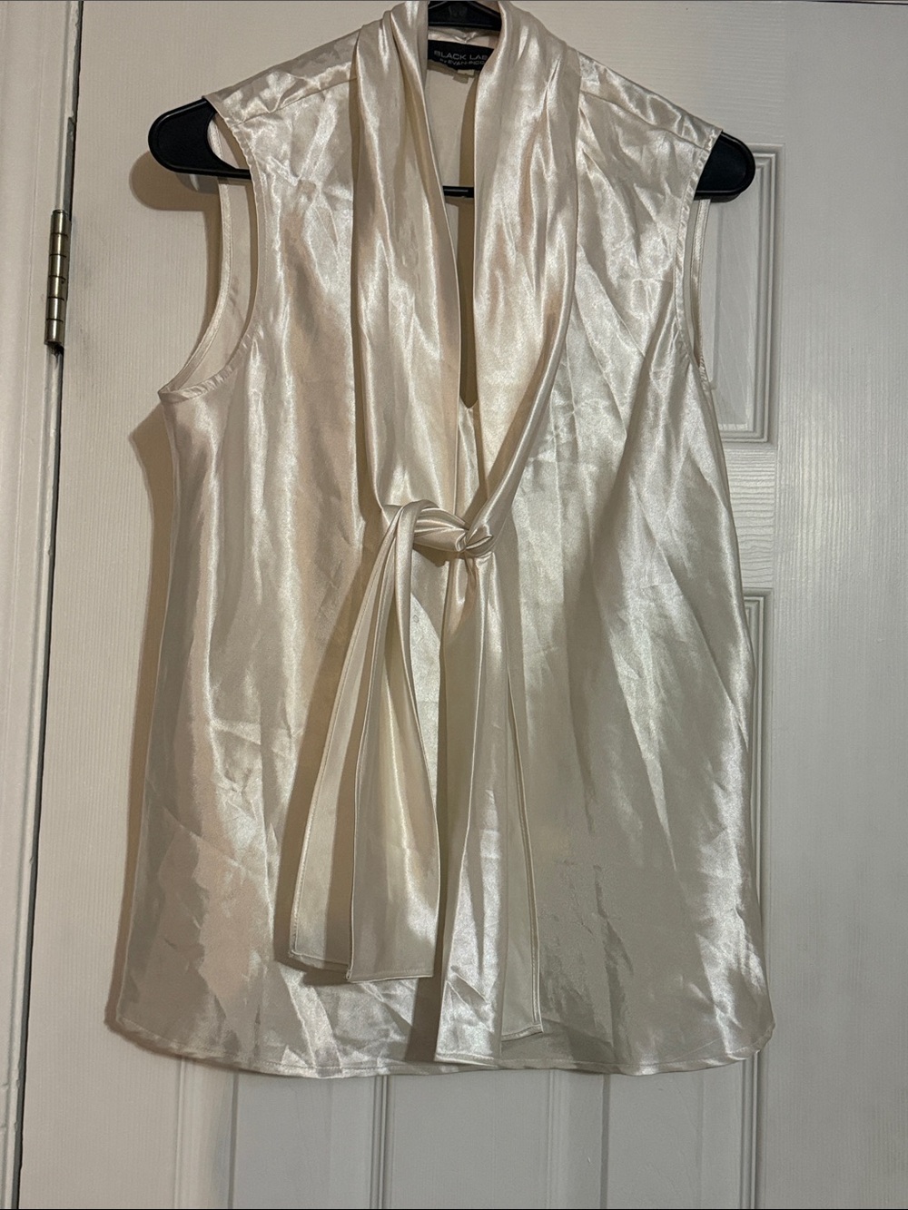 Black Label Satin Tie-Neck Sleeveless Camisole in Ivory